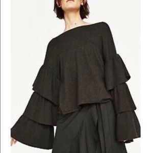 NWOT ZARA DARK GREY RUFFLE SLEEVE SWEATER